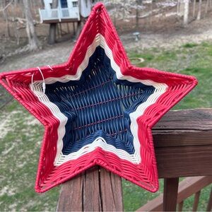 Hello Summer Ciroa Resin Wicker Star Serving Basket, American Flag Patriotic